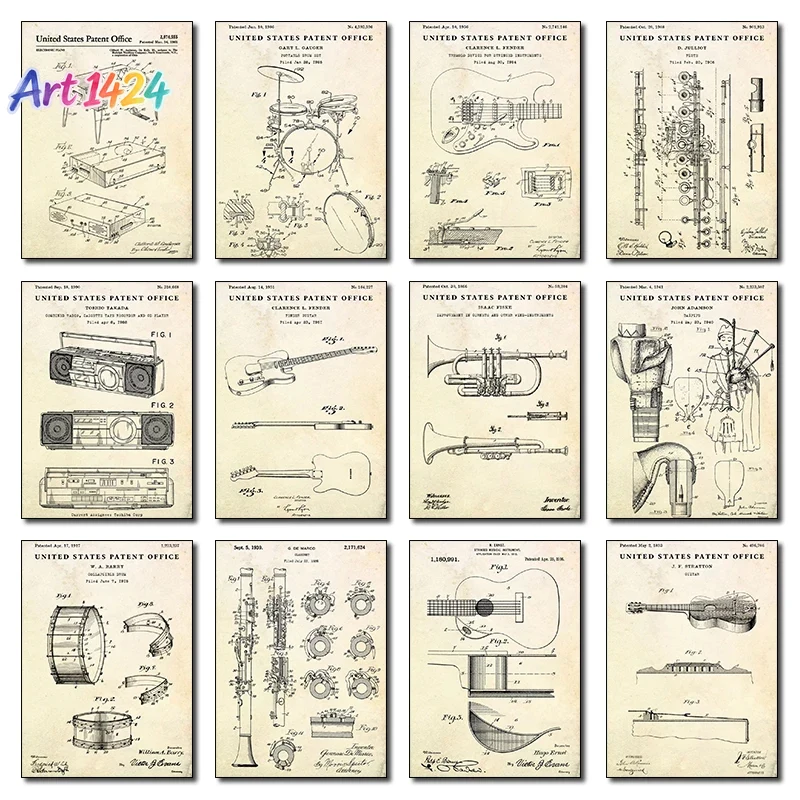Picture Of Musical Instrument - Patent Vintage Muziekinstrument Akoestische Gitaar Opvouwbare